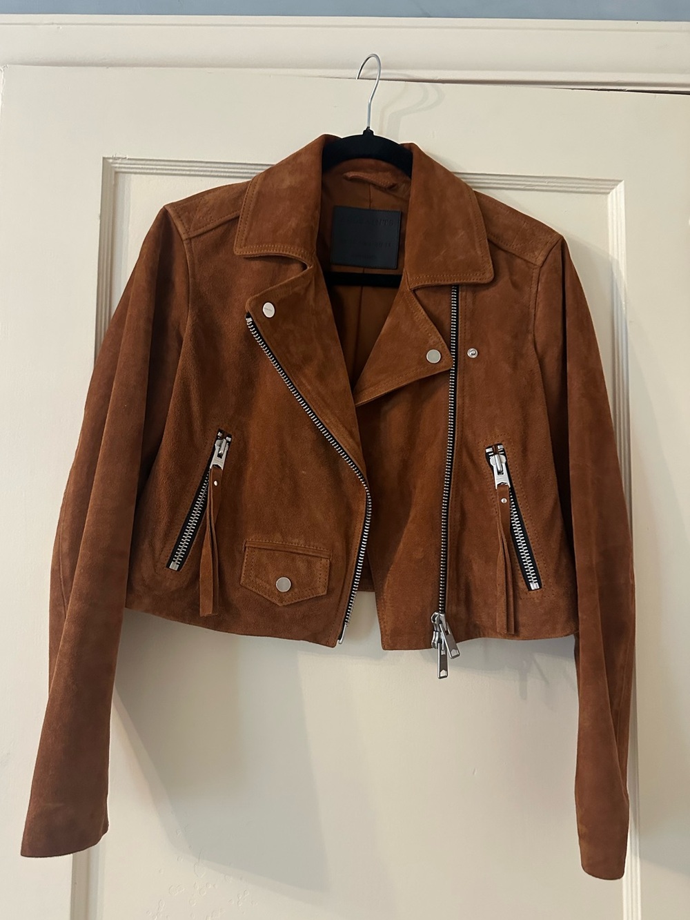 All Saints Elora Suede 100% Goat Suede Biker Moto Jacket Camel NWOT - Picture 2 of 8